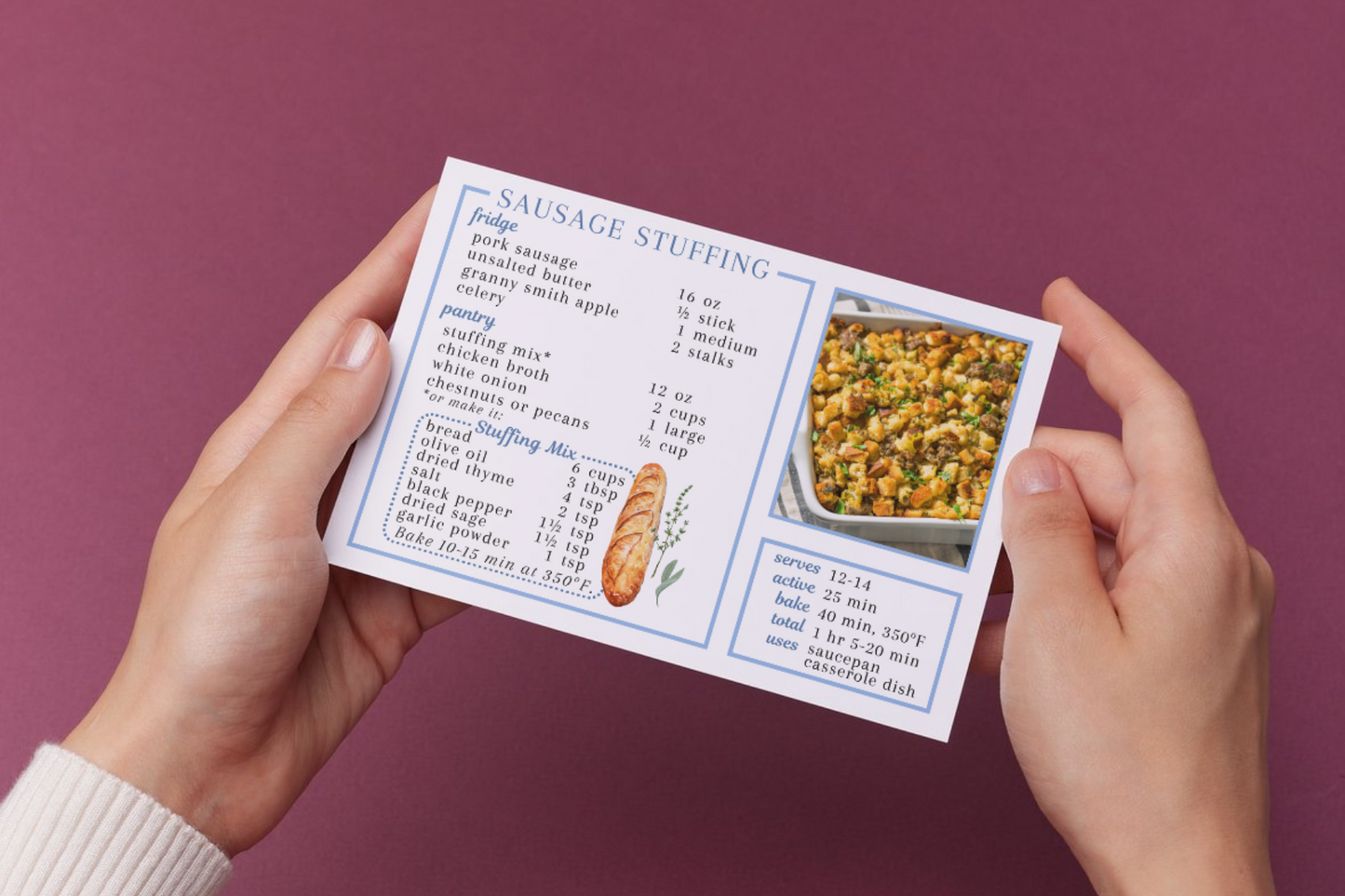 Sausage Stuffing Recipe Card