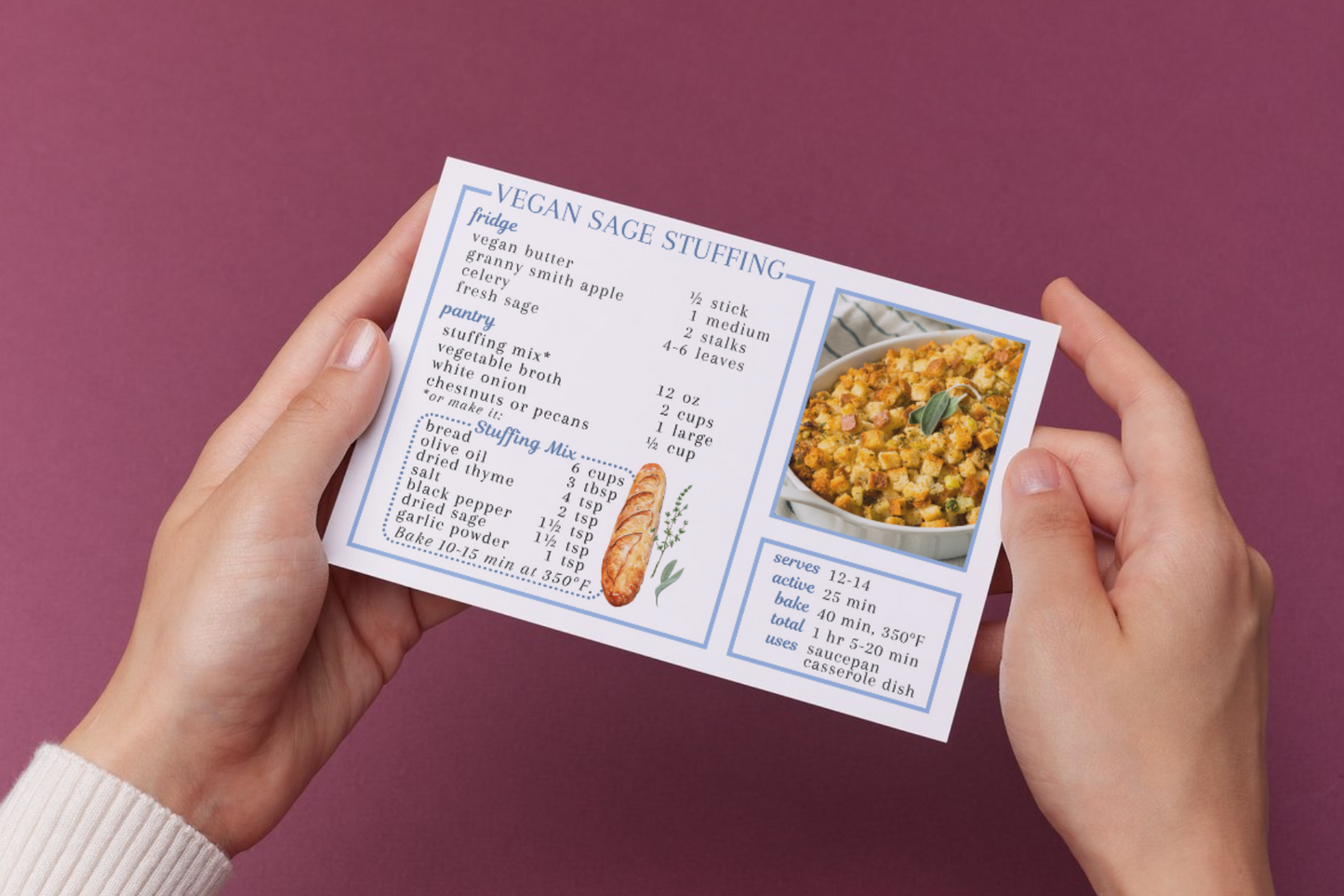 Vegan Sage Stuffing Recipe Card