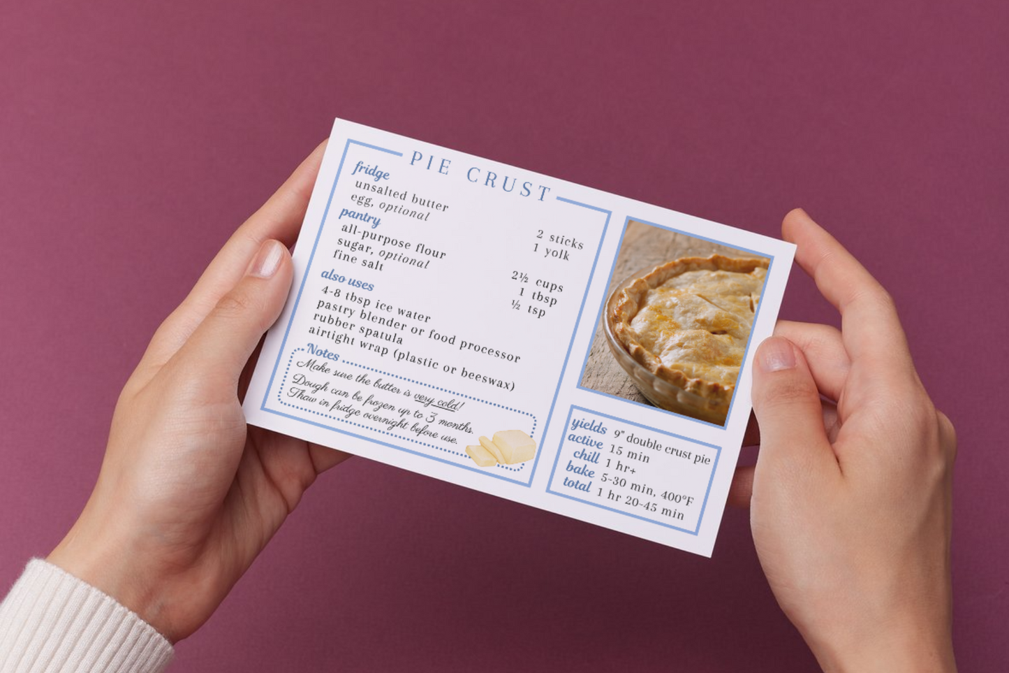 Pie Crust Recipe Card