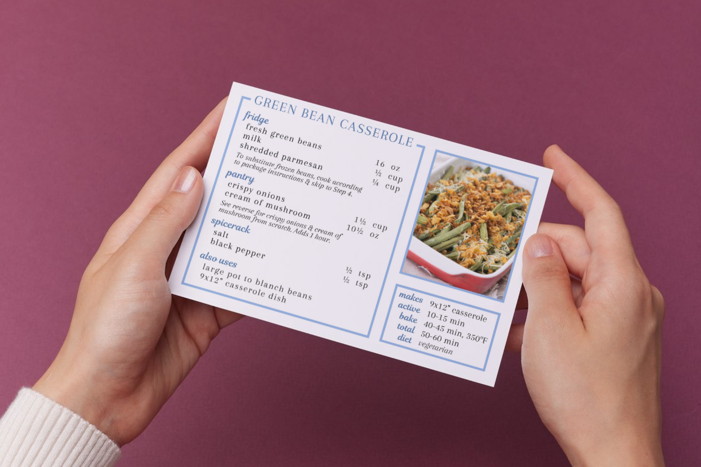 Green Bean Casserole Recipe Card